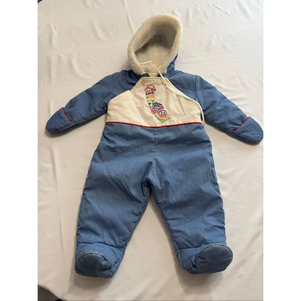 Quiltex Vintage Kids Train Embroidered Snowsuit Size 12 Months